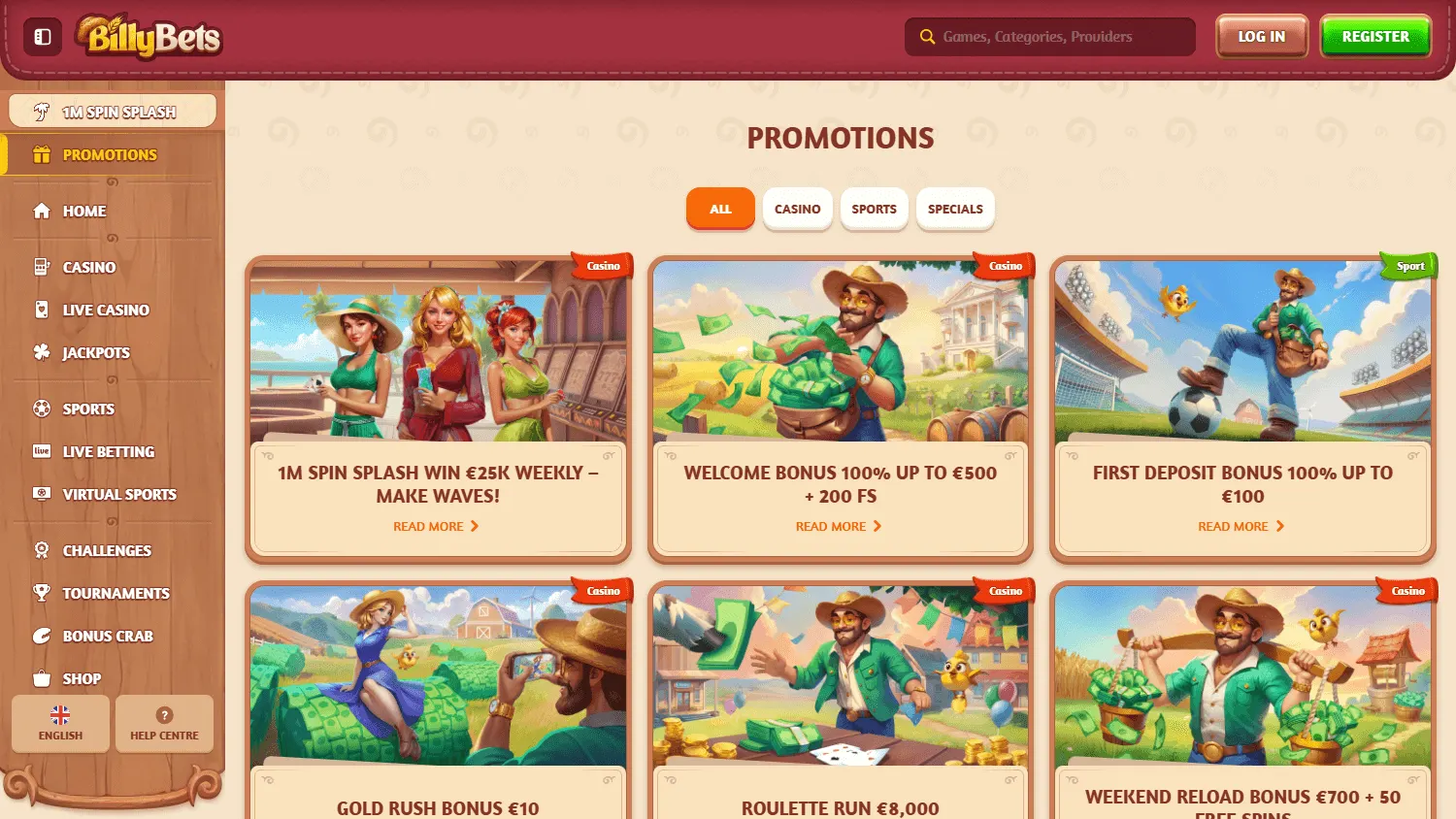 Billybets Casino promotions experience on desktop